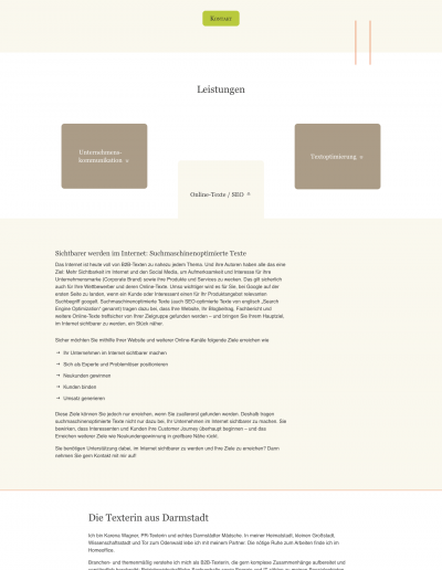 Scrollbare Startseite eines Projekts